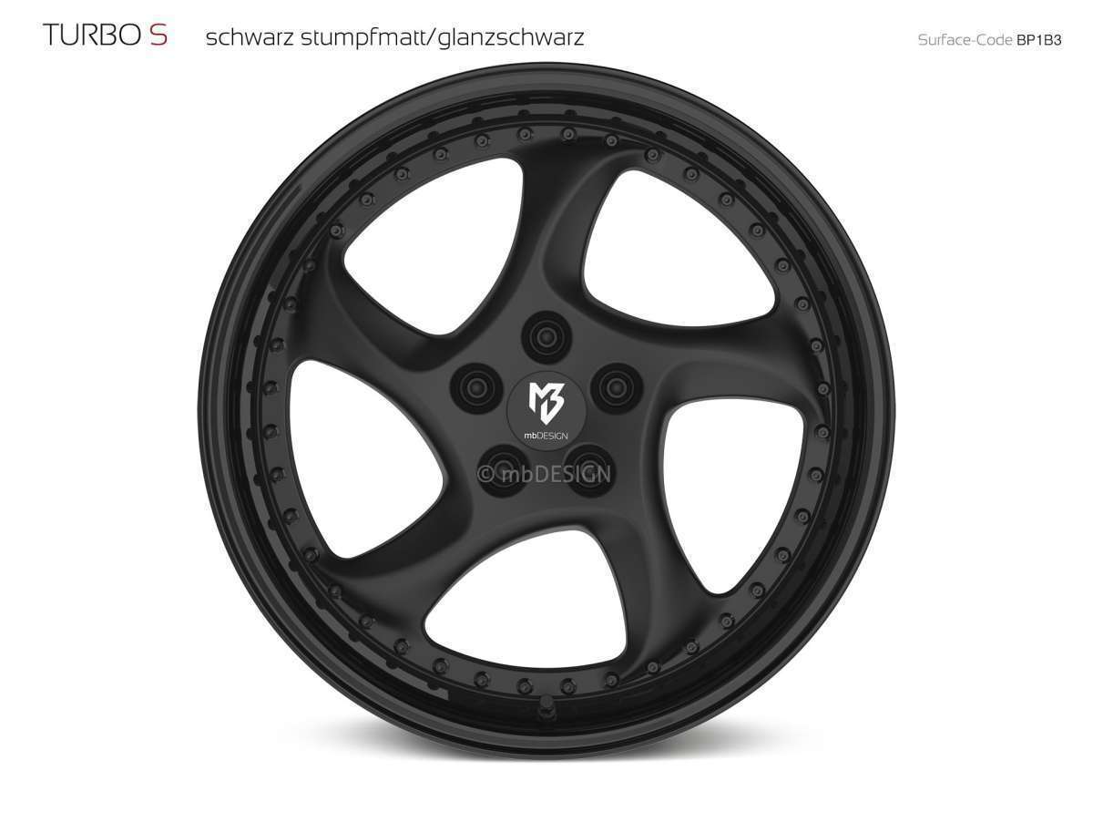 mbDesign Turbo S 19" 9,5J ET40 5x114,3 Schwarz Stumpfmatt Glanzschwarz - obrazek 5