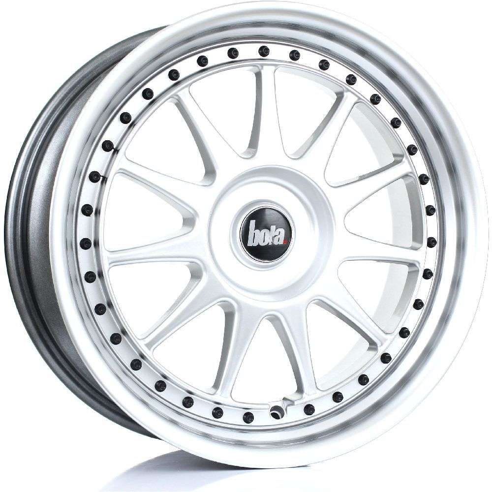 BOLA B4 18" 8J ET30-ET45 4x100-5x120 Hyper Silver Black Rivets