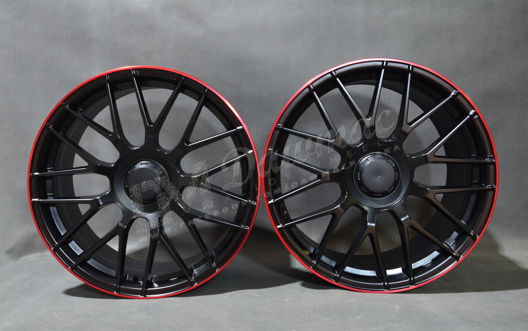 DM17 19" 8,5J ET36 + 9,5J ET43 5x112 Matt Black Machined Red Lip - obrazek 2