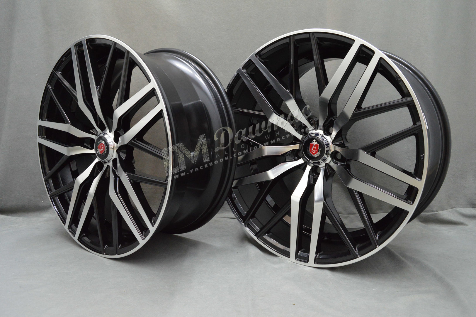 AXE EX30 20" 8,5J ET40 + 10J ET42 5x108-5x120 Black Polished Face & Barrel - obrazek 4