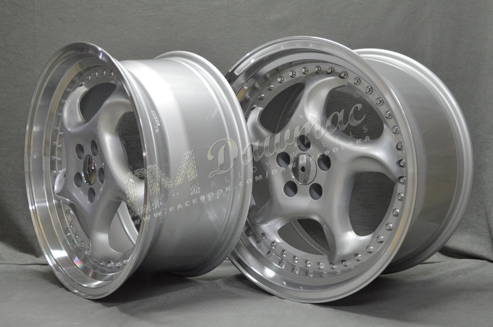 Dare F6 18" 8,5J ET40 + 9,5J ET40 5x112 Sparkle Silver Polished Lip - obrazek 4