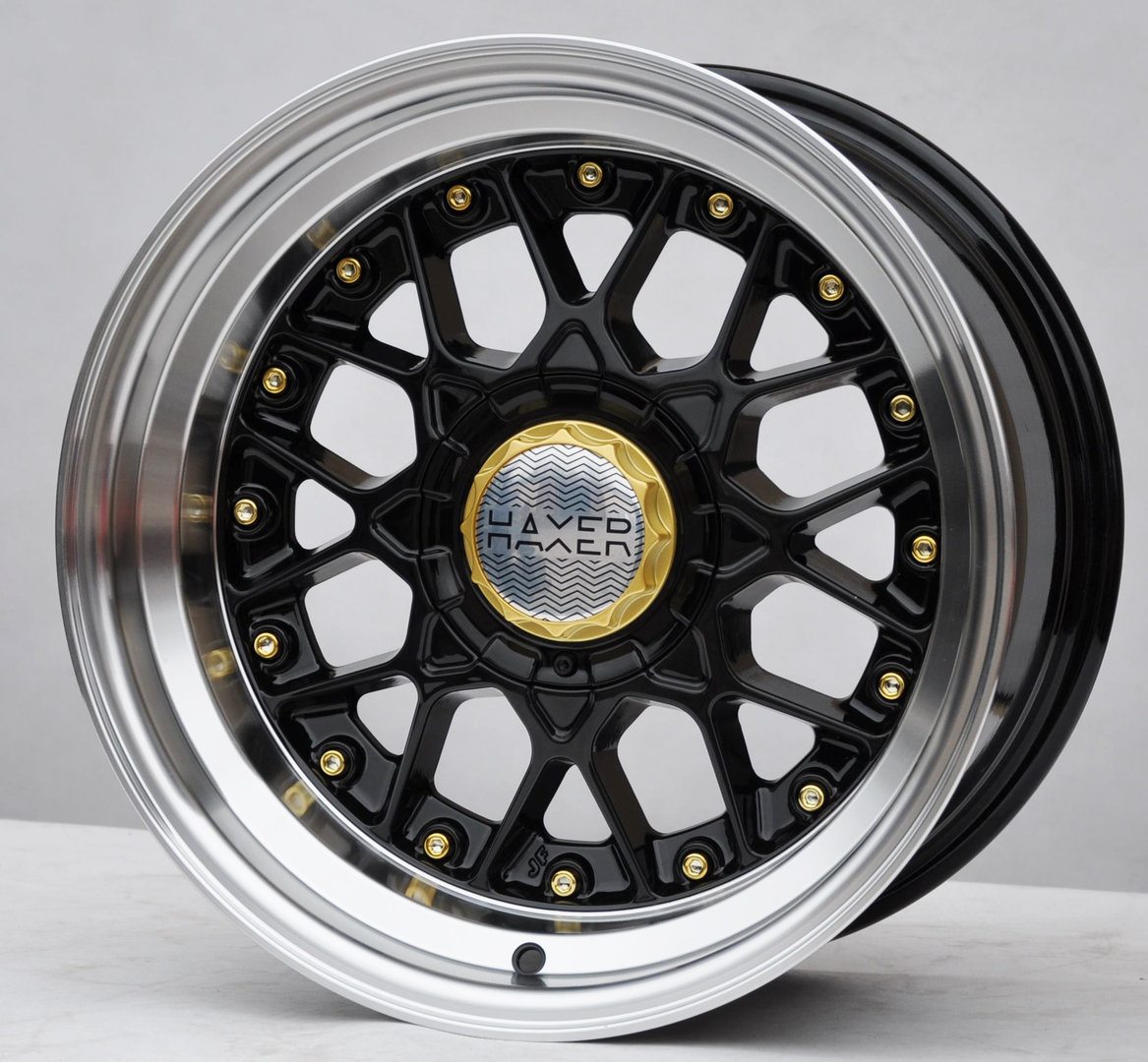 Haxer HX025 16" 8J ET15 5x112 Black Half Matt with Gold Silver Cap - obrazek 5