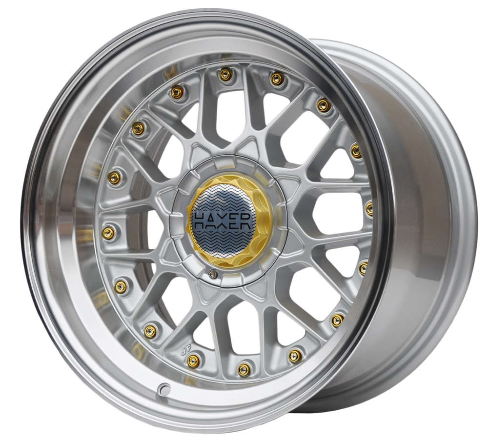 Haxer HX025 17" 7,5J ET30 + 8,5J ET30 4x100 Silver with Gold Rivets and Silver Cap