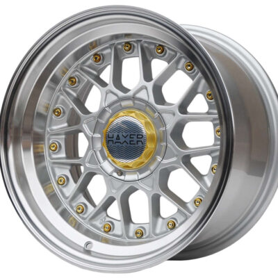 Haxer HX025 17" 8J ET30 5x120 Silver with Gold Rivets and Silver Cap
