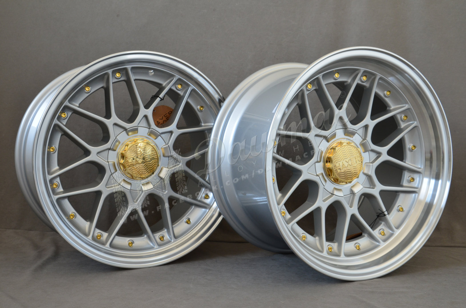 Haxer HX025 18" 8J ET30 5x120 Silver with Gold Rivets and Gold Cap - obrazek 4