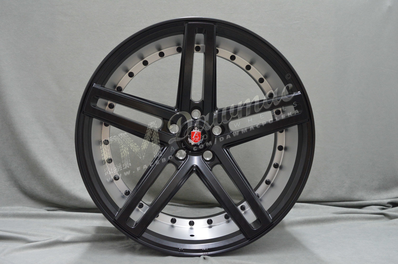 AXE EX20 19" 8,5J ET40 5x108-5x120 Gloss Black Polished Barrel - obrazek 2