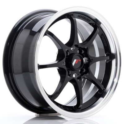 Japan Racing JR5 15" 7J ET35 4x100 Gloss Black w/ Machined Lip