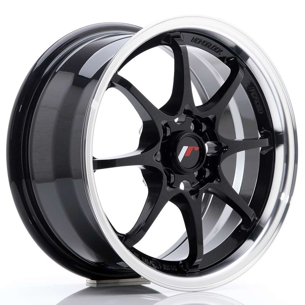 Japan Racing JR5 15" 7J ET35 4x100 Gloss Black w/ Machined Lip