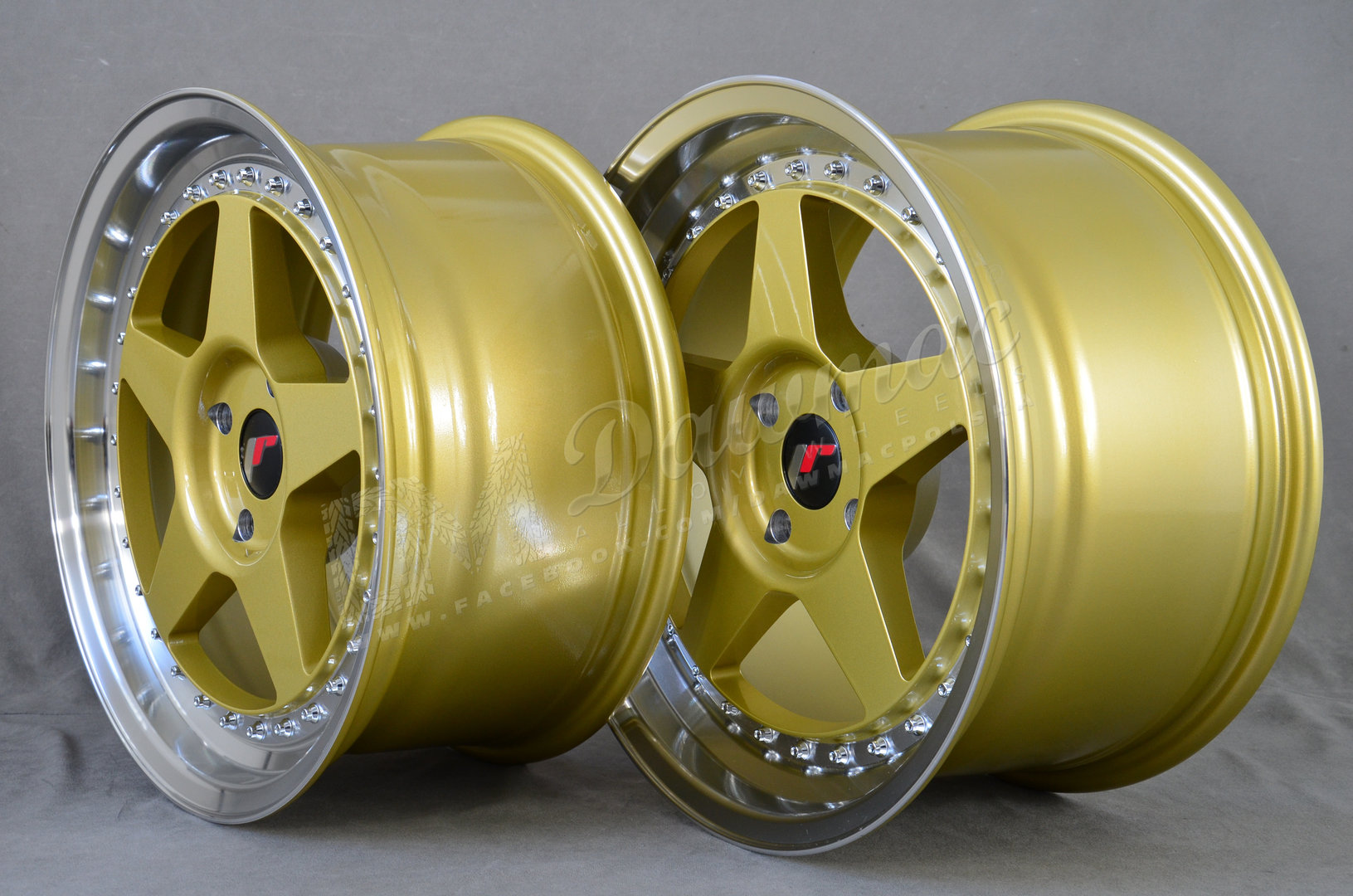 Japan Racing JR6 15" 7J ET25 + 8J ET25 4x100/4x108 Gold w/ Machined Lip - obrazek 4