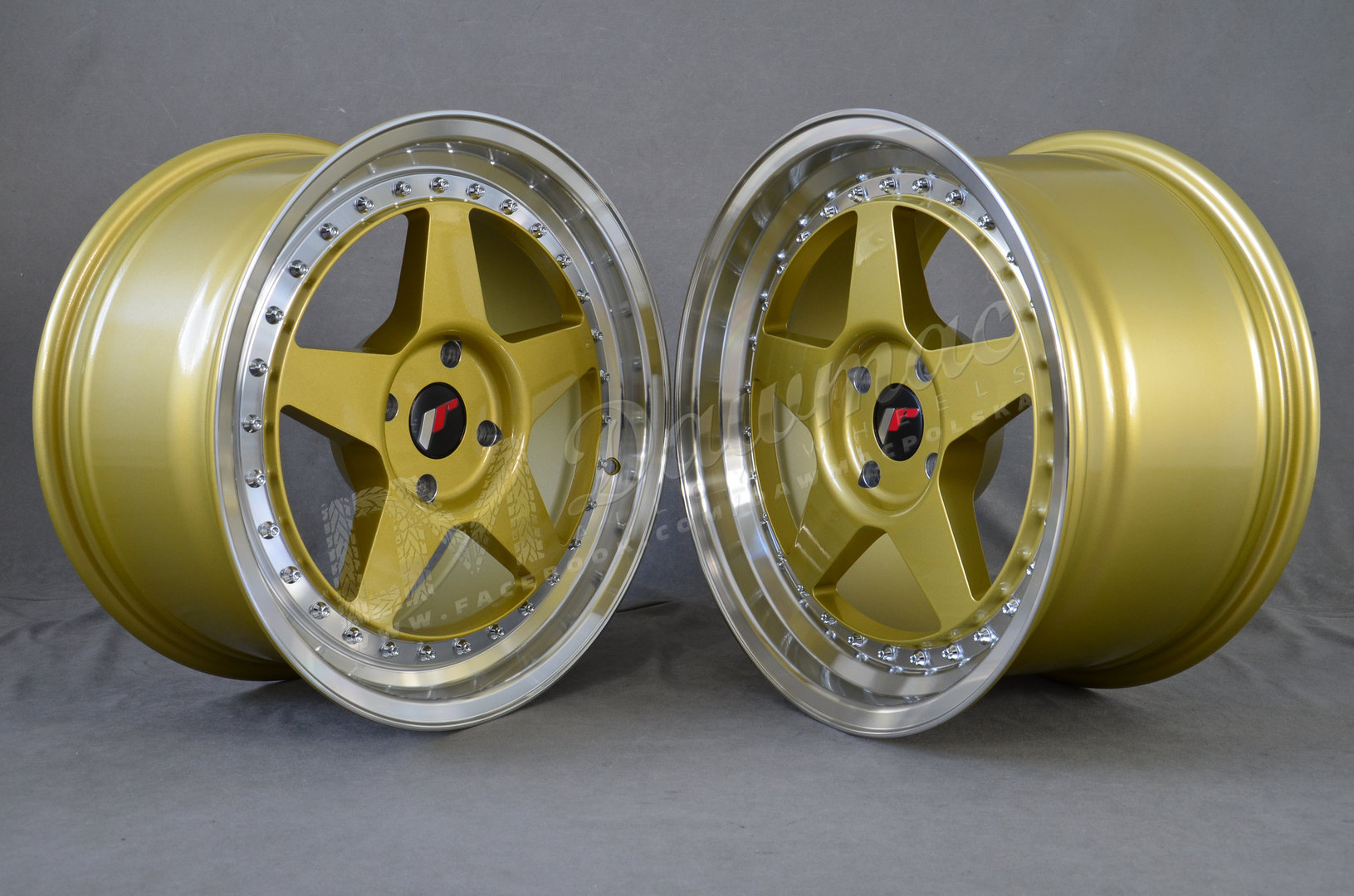 Japan Racing JR6 16" 8J ET25 + 9J ET20 4x100/4x108 Gold w/ Machined Lip - obrazek 3