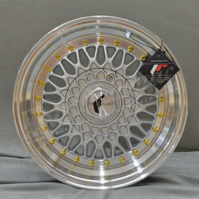 Japan Racing JR9 15" 7J ET20 4x100/4x108 Silver w/Machined Lip Gold Rivets