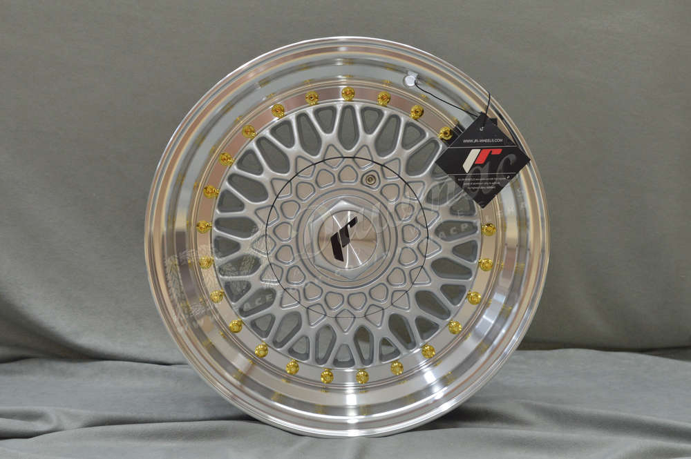 Japan Racing JR9 15" 7J ET20 BLANK Silver w/Machined Lip Gold Rivets