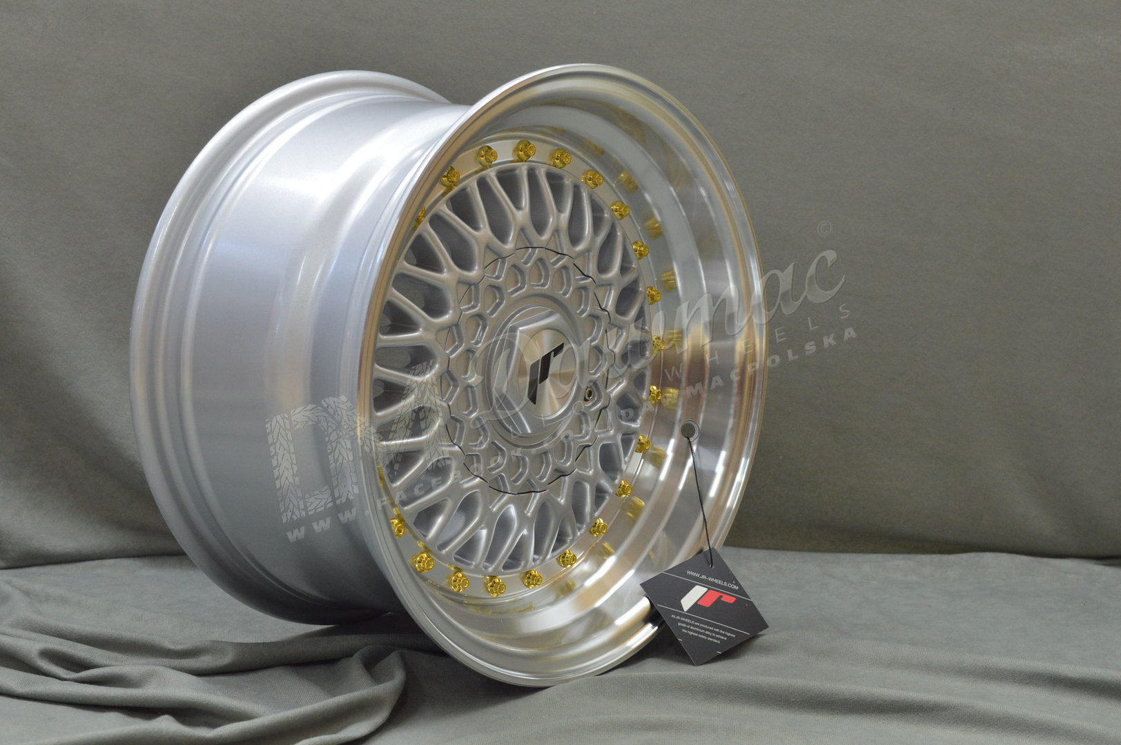 Japan Racing JR9 15" 8J ET20 BLANK Silver w/Machined Lip Gold Rivets - obrazek 4