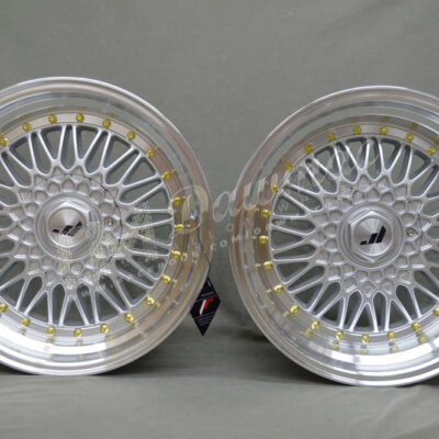 Japan Racing JR9 16" 7,5J ET25 + 9J ET20 4x100/4x108 Silver w/Machined Lip Gold Rivets