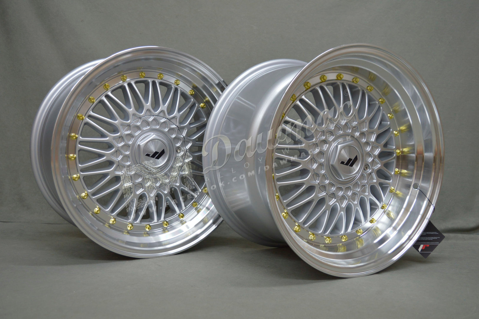 Japan Racing JR9 16" 8J ET25 + 9J ET20 4x100/4x108 Silver w/Machined Lip Gold Rivets - obrazek 4