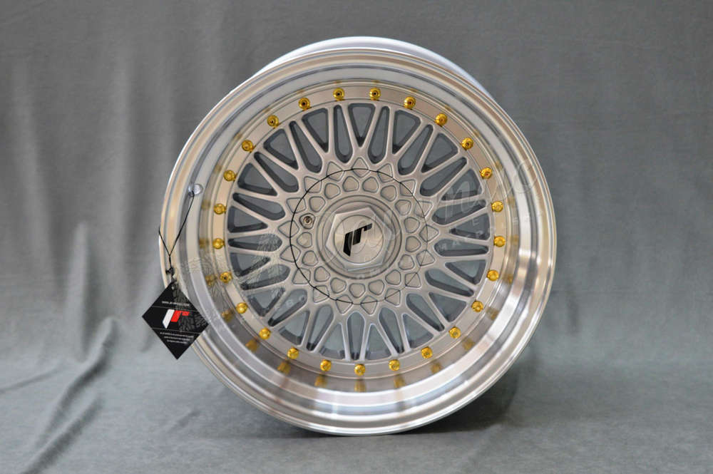 Japan Racing JR9 17" 10J ET20 BLANK Silver w/Machined Lip Gold Rivets