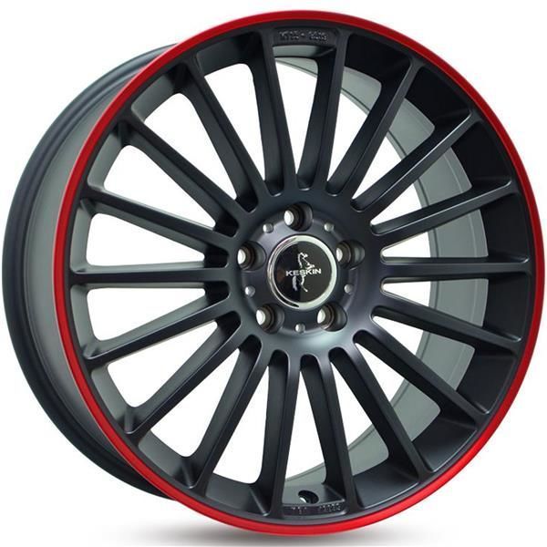 Keskin KT15 18" 8J ET30 5x112 Matt Black Lip Red
