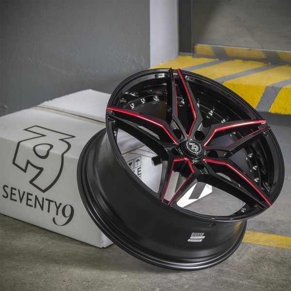 Seventy9 SV-AR 19" 8,5J ET30 + 9,5J ET35 5x120 Black Glossy Milled Red - obrazek 10
