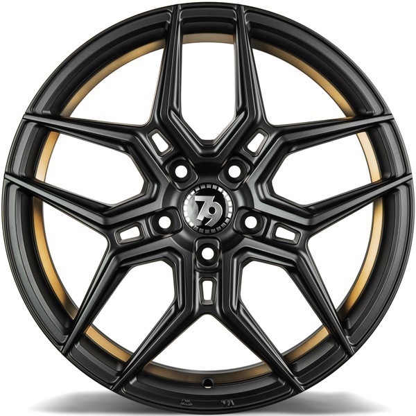 Seventy9 SV-B 18" 8J ET35 5x112 Black Glossy Gold Inner Lip - obrazek 3