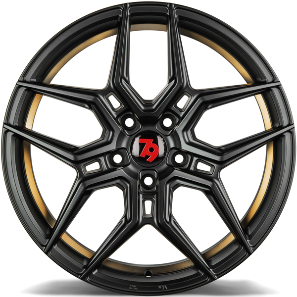 Seventy9 SV-B 18" 8J ET35 5x112 Black Glossy Gold Inner Lip - obrazek 6