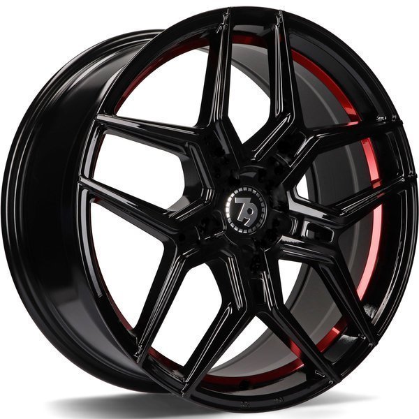 Seventy9 SV-B 19" 8,5J ET35 + 9,5J ET38 5x112 Black Glossy Red Inner Lip - obrazek 2