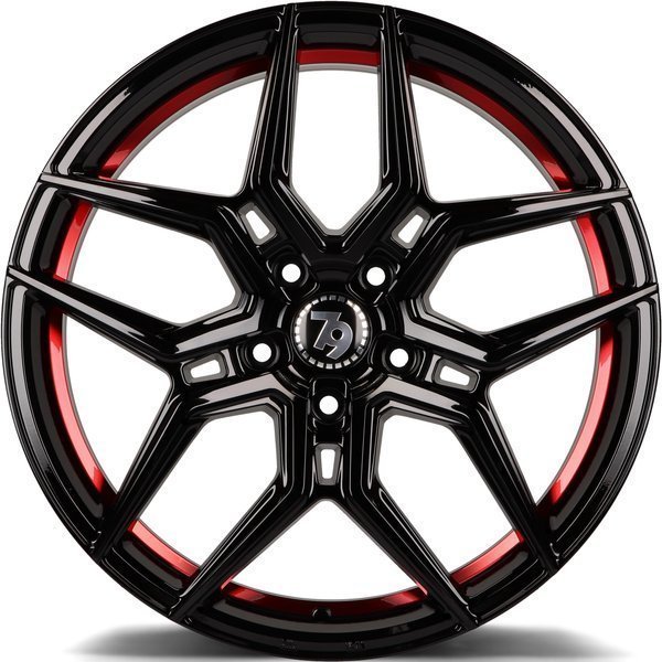 Seventy9 SV-B 20" 10J ET40 5x112 Black Glossy Red Inner Lip - obrazek 3