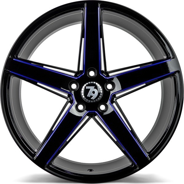 Seventy9 SV-N 18" 8J ET35 5x112 Black Glossy Milled Blue - obrazek 3