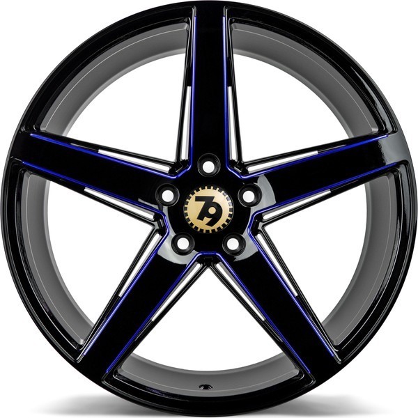 Seventy9 SV-N 19" 8.5J ET35 5x112 Black Glossy Milled Blue - obrazek 5