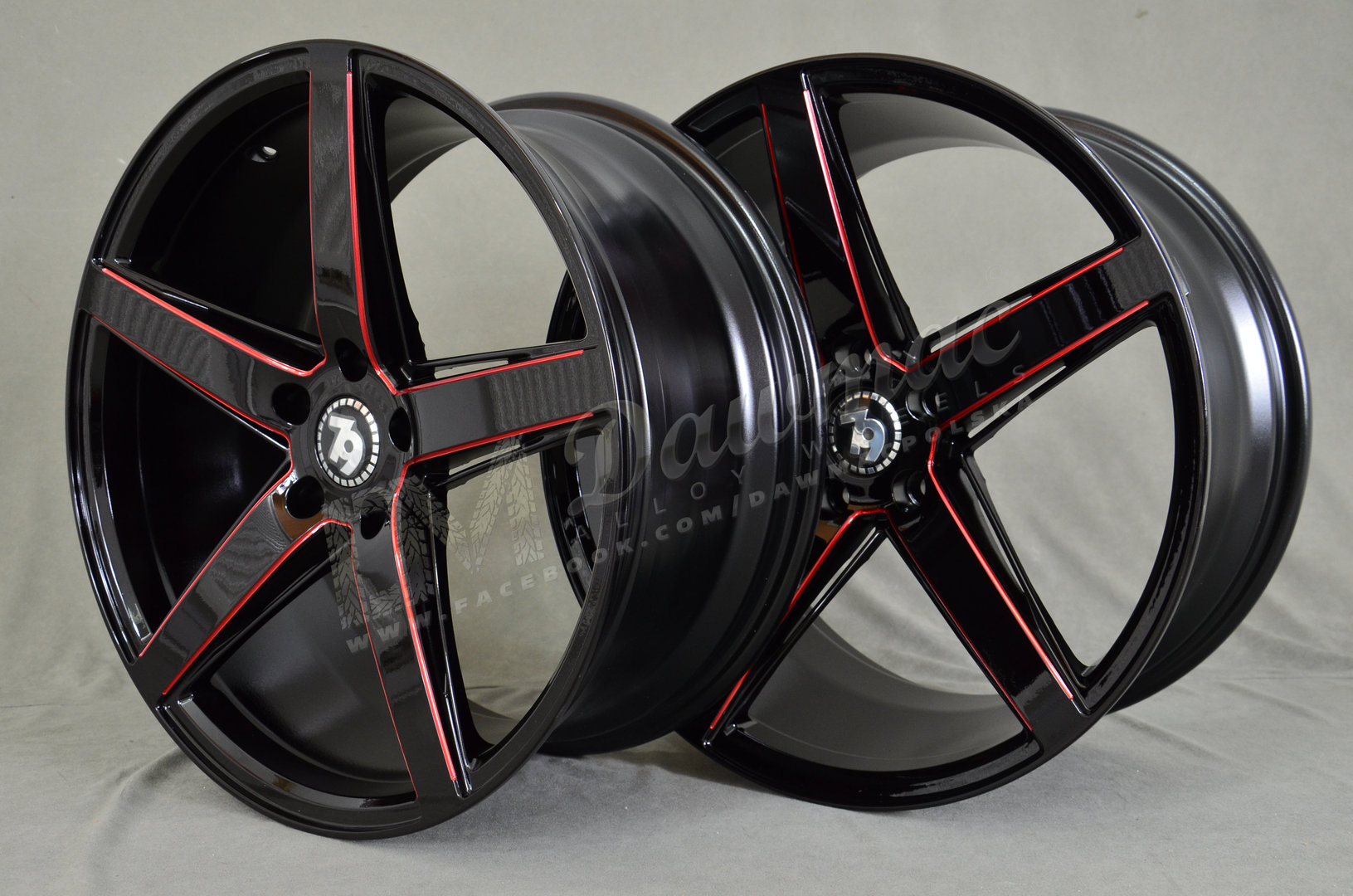 Seventy9 SV-N 19" 8.5J ET35 + 9.5J ET38 5x112 Black Glossy Milled Red - obrazek 4