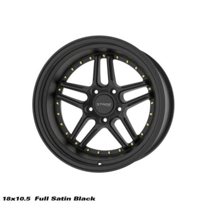 Strom DS-05 18" 10.5J ET10 5x114.3 Full Satin Black Gold Rivets