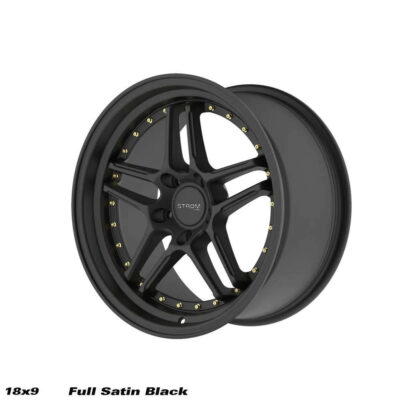 Strom DS-05 18" 9J ET33 5x114.3 Full Satin Black Gold Rivets