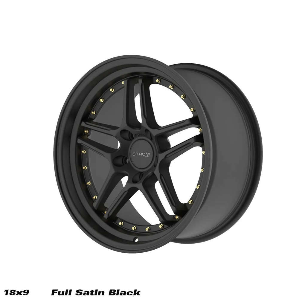 Strom DS-05 18" 9J ET33 + 9.5J ET15 5x114.3 Full Satin Black Gold Rivets